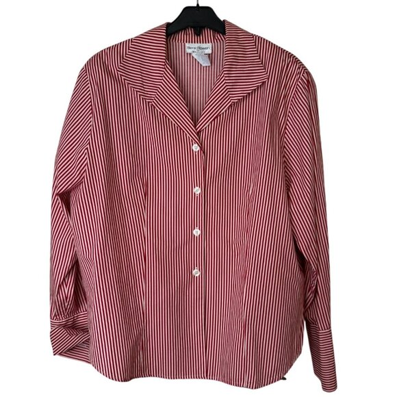 Rena Rowan For Saville Red & White Striped Cotton Button-Up Shirt 20W Office - Picture 1 of 10